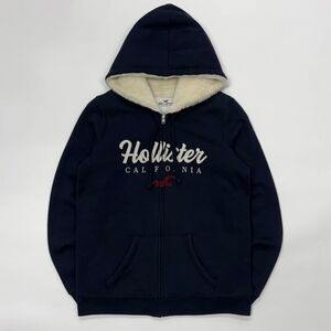 Hollister Dark Blue Zip-Up Hoodie with Logo